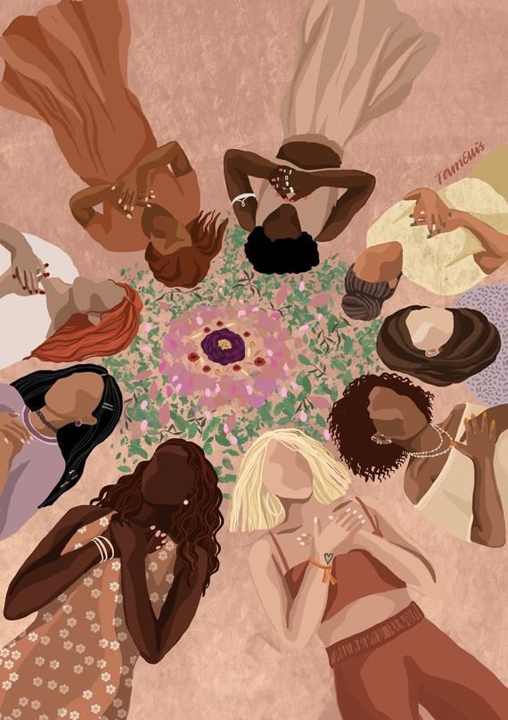 This may contain: a group of people sitting around a table with one woman holding her head in her hands