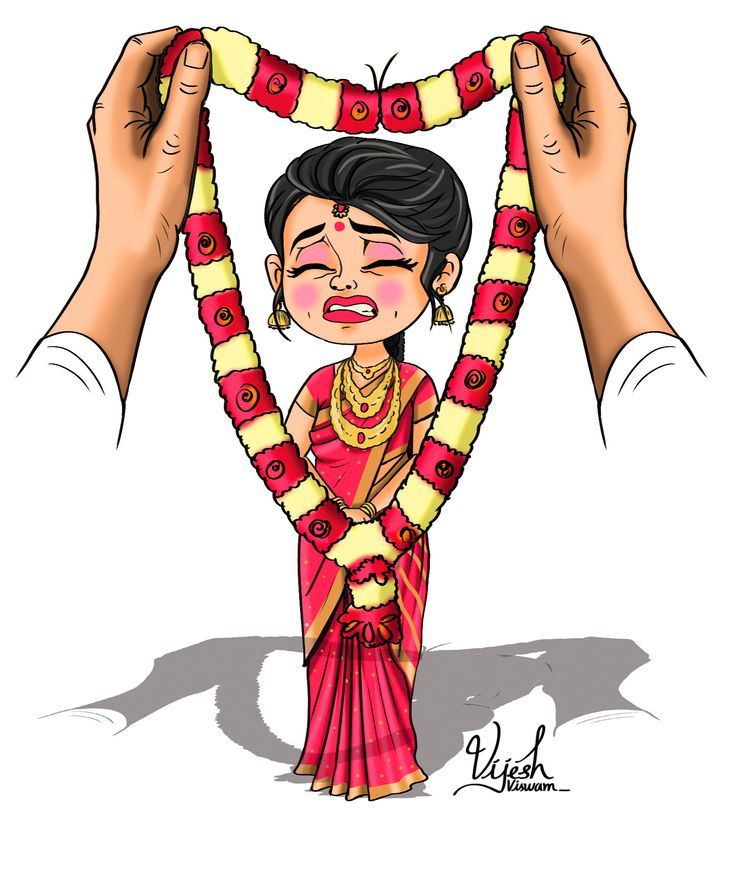 This may contain: a drawing of a woman holding up a garland with her face painted in red and yellow