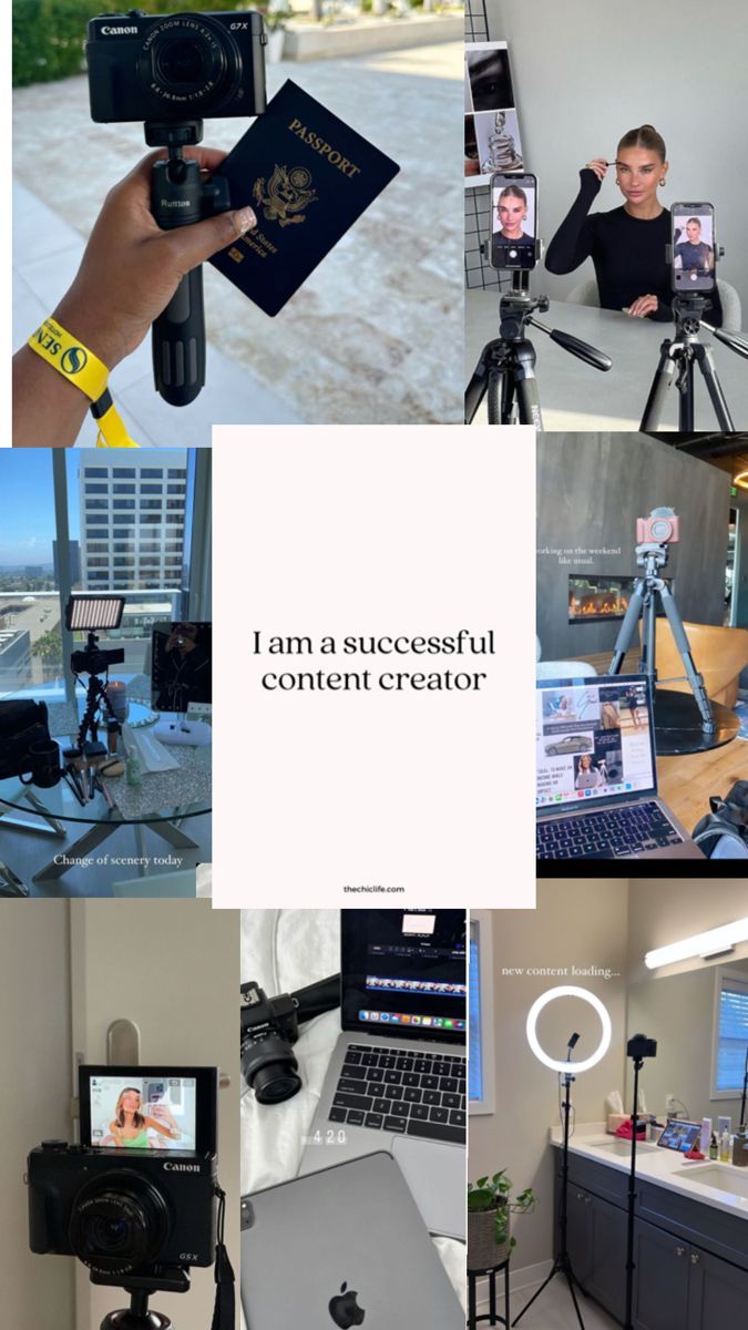 This may contain: a collage of photos with the words i am a successful content creator