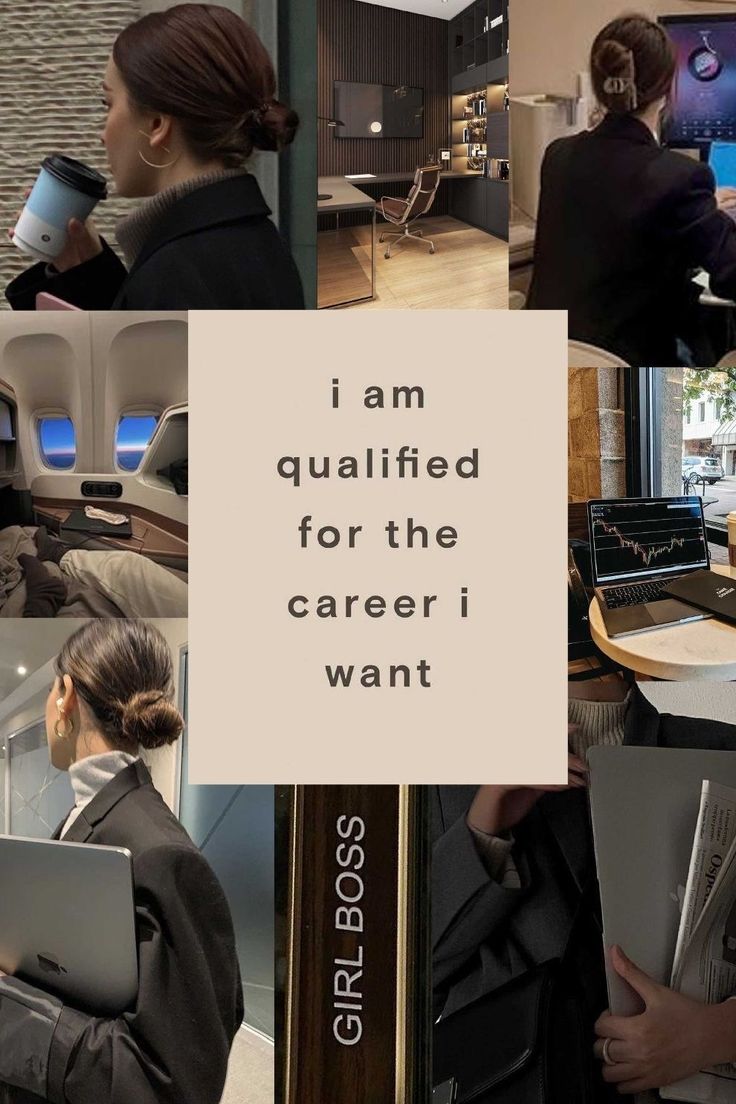 This may contain: a collage of photos with the words i am qualified for the career want