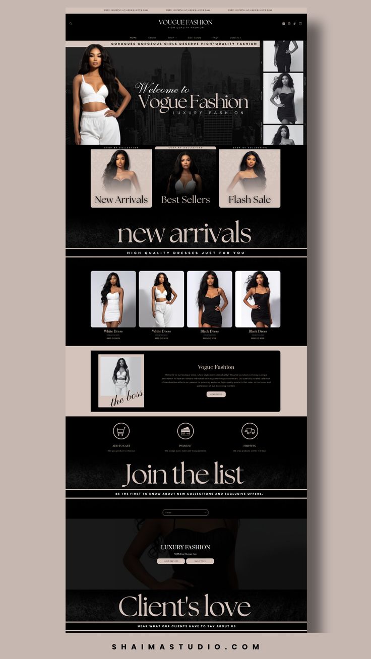 This may contain: the front and back page of a fashion website