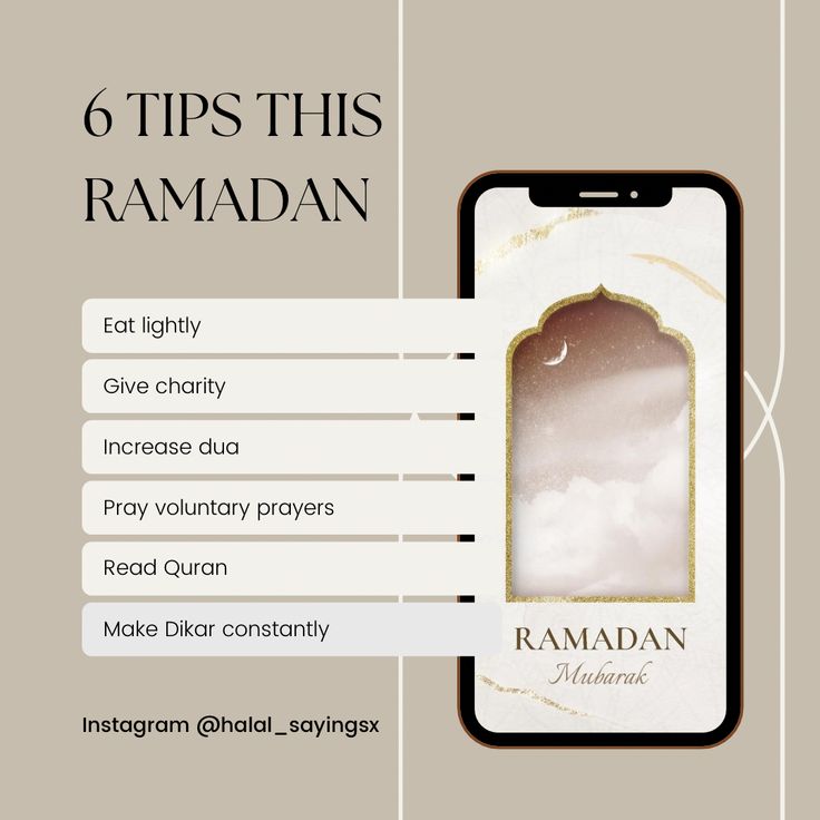 This may contain: an iphone with the text 6 tips this ramaan written on it and in arabic